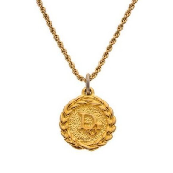 Authentic Christian Dior Vintage DIOR Gold Plated Necklace Medallion - Picture 1 of 8